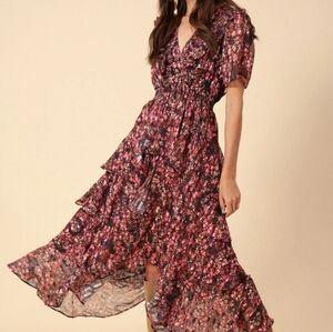 Hale Bob Jade Lurex Jacquard Tiered Dress Size S